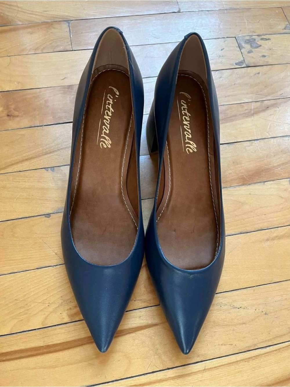 L'INTERVALLE Navy Pointed-Toe Leather Pumps